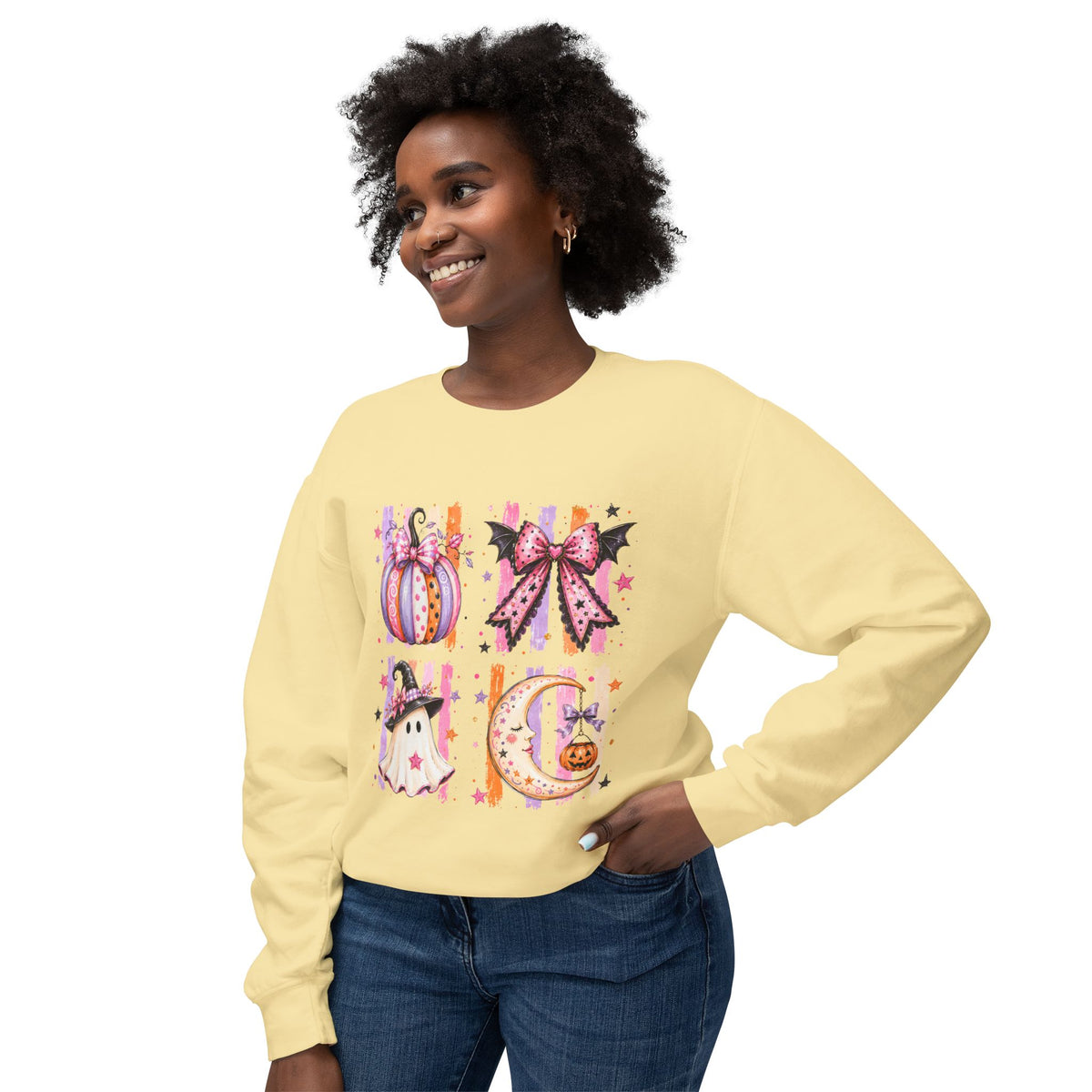 Halloween Cute Ghost & Pumpkin Crewneck Sweatshirt