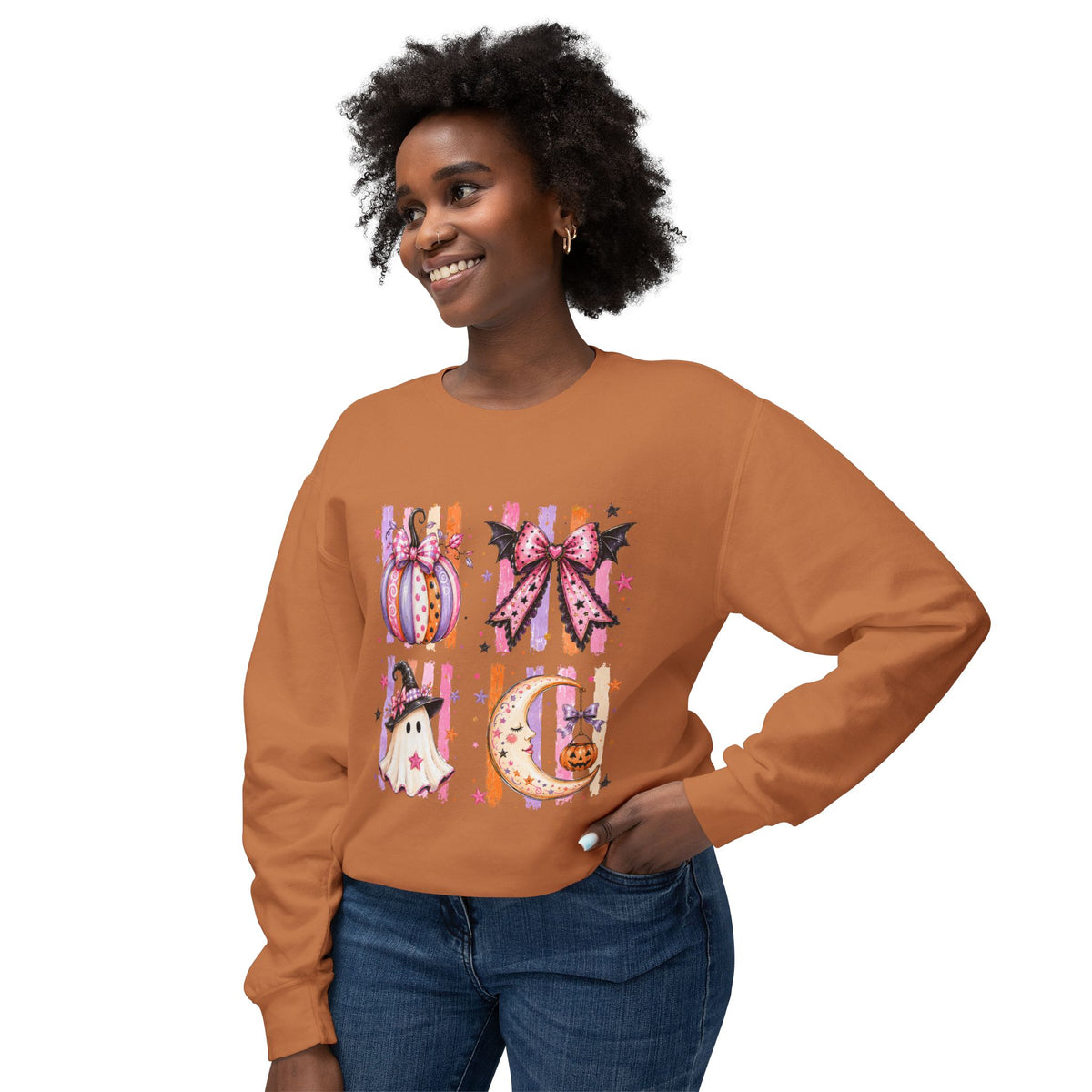 Halloween Cute Ghost & Pumpkin Crewneck Sweatshirt