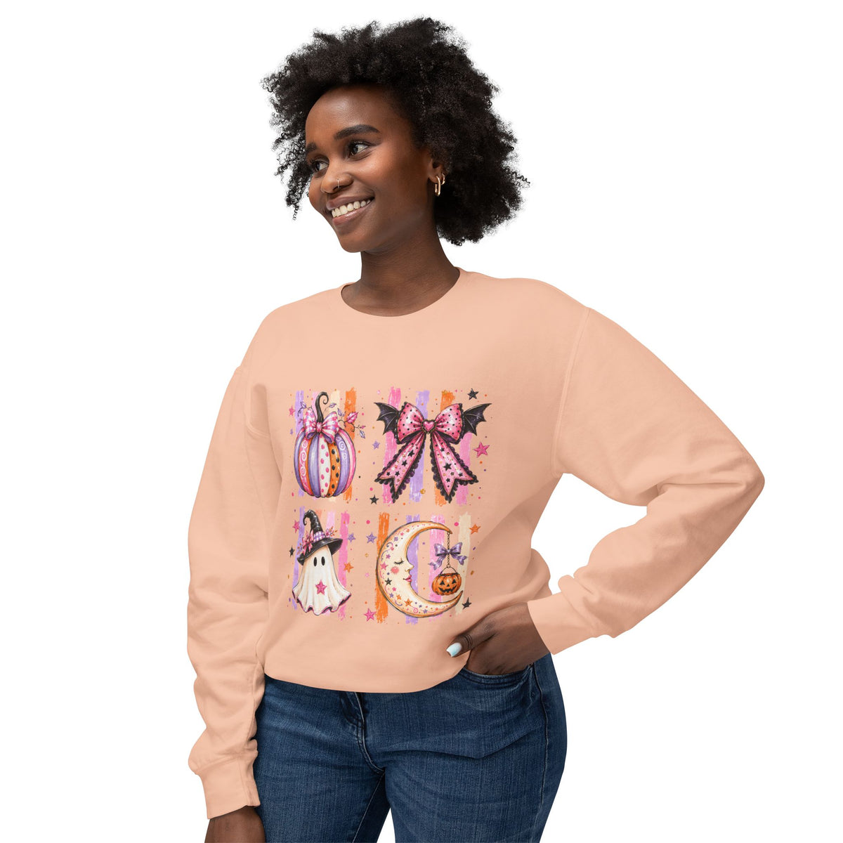 Halloween Cute Ghost & Pumpkin Crewneck Sweatshirt