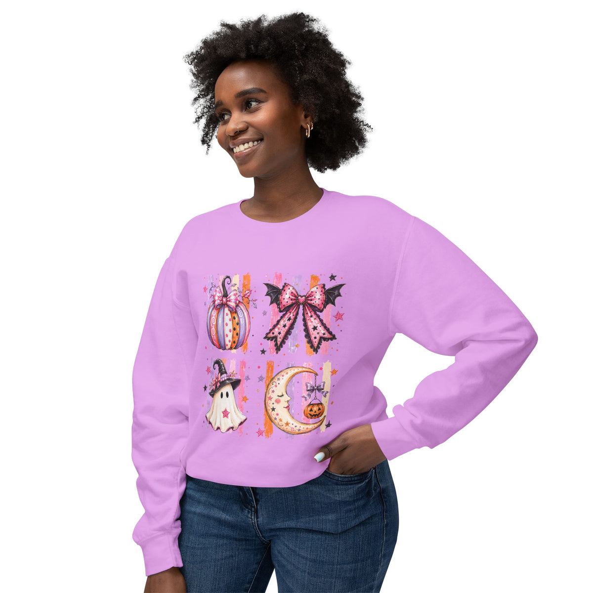 Halloween Cute Ghost & Pumpkin Crewneck Sweatshirt
