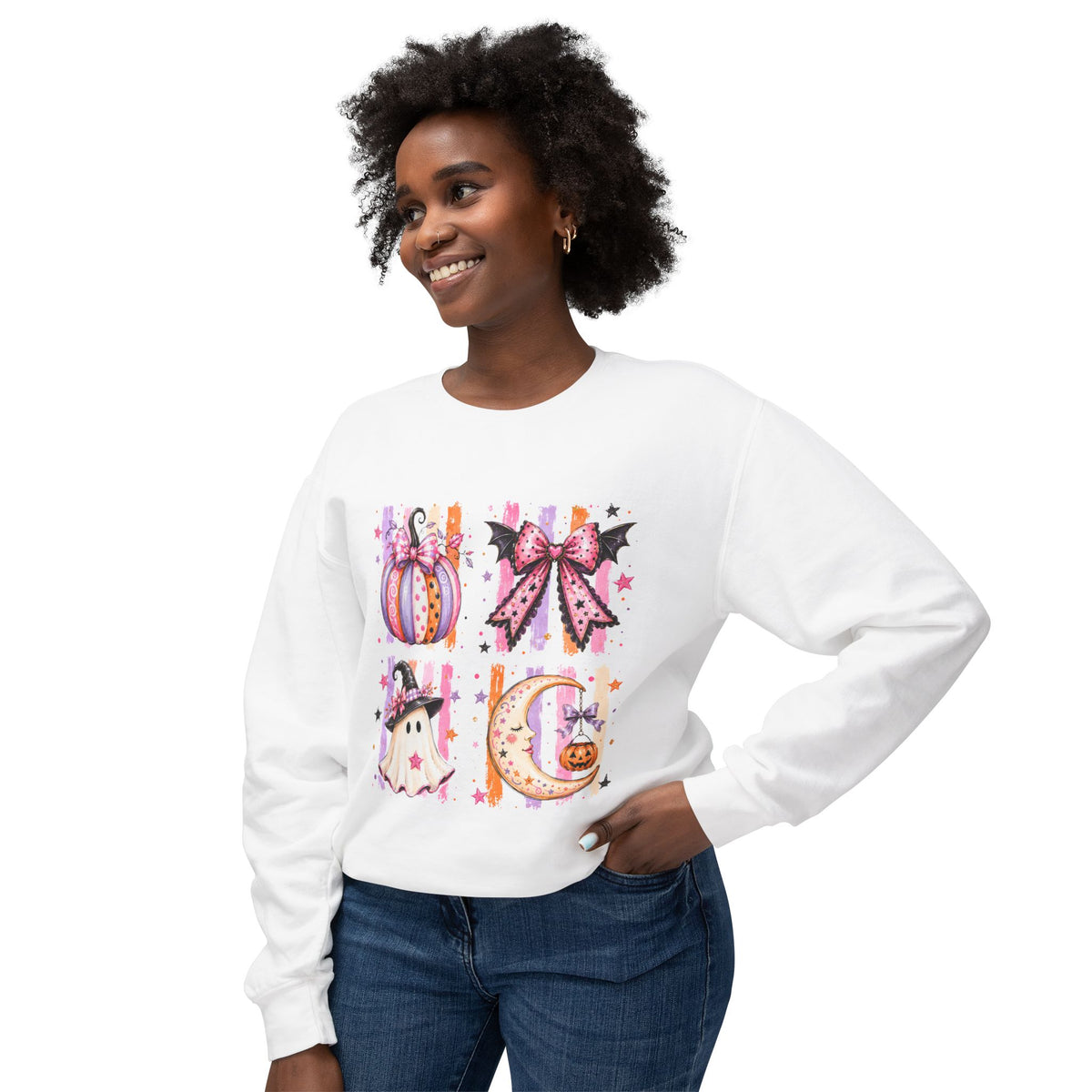 Halloween Cute Ghost & Pumpkin Crewneck Sweatshirt