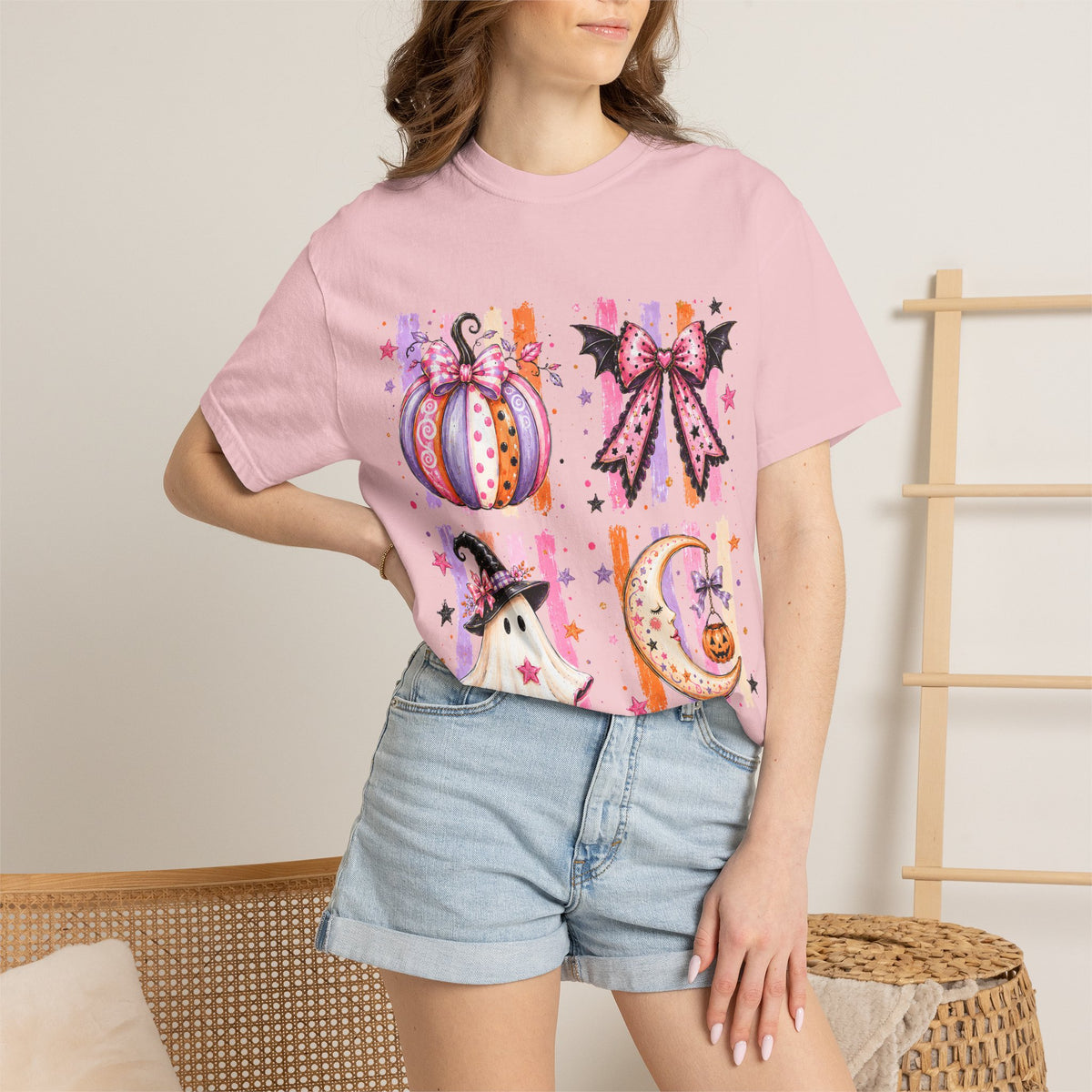 Halloween Cute Icons T-Shirt — Pumpkin, Ghost & Moon Graphic Tee