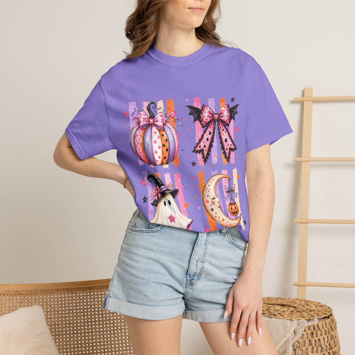 Halloween Cute Icons T-Shirt — Pumpkin, Ghost & Moon Graphic Tee