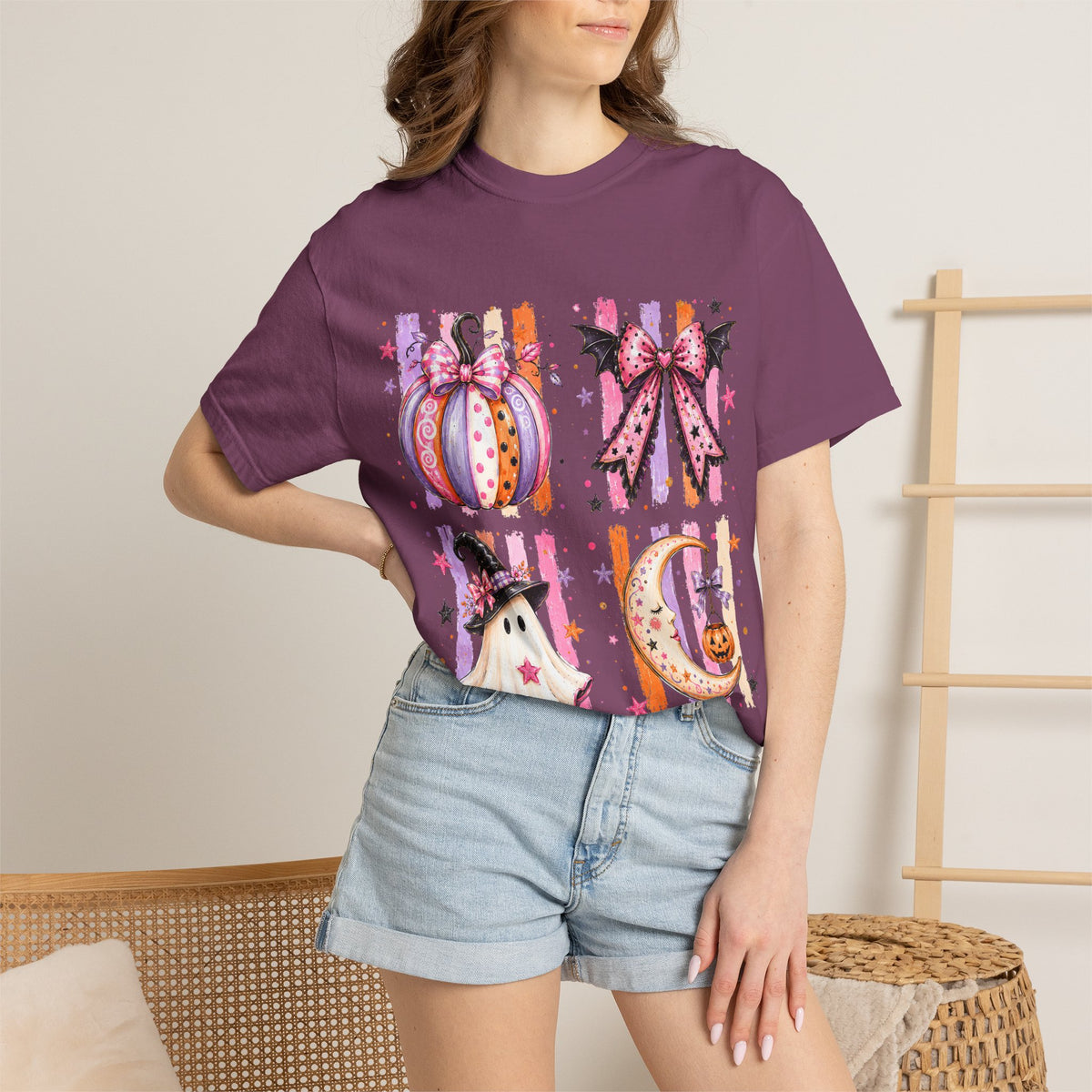 Halloween Cute Icons T-Shirt — Pumpkin, Ghost & Moon Graphic Tee
